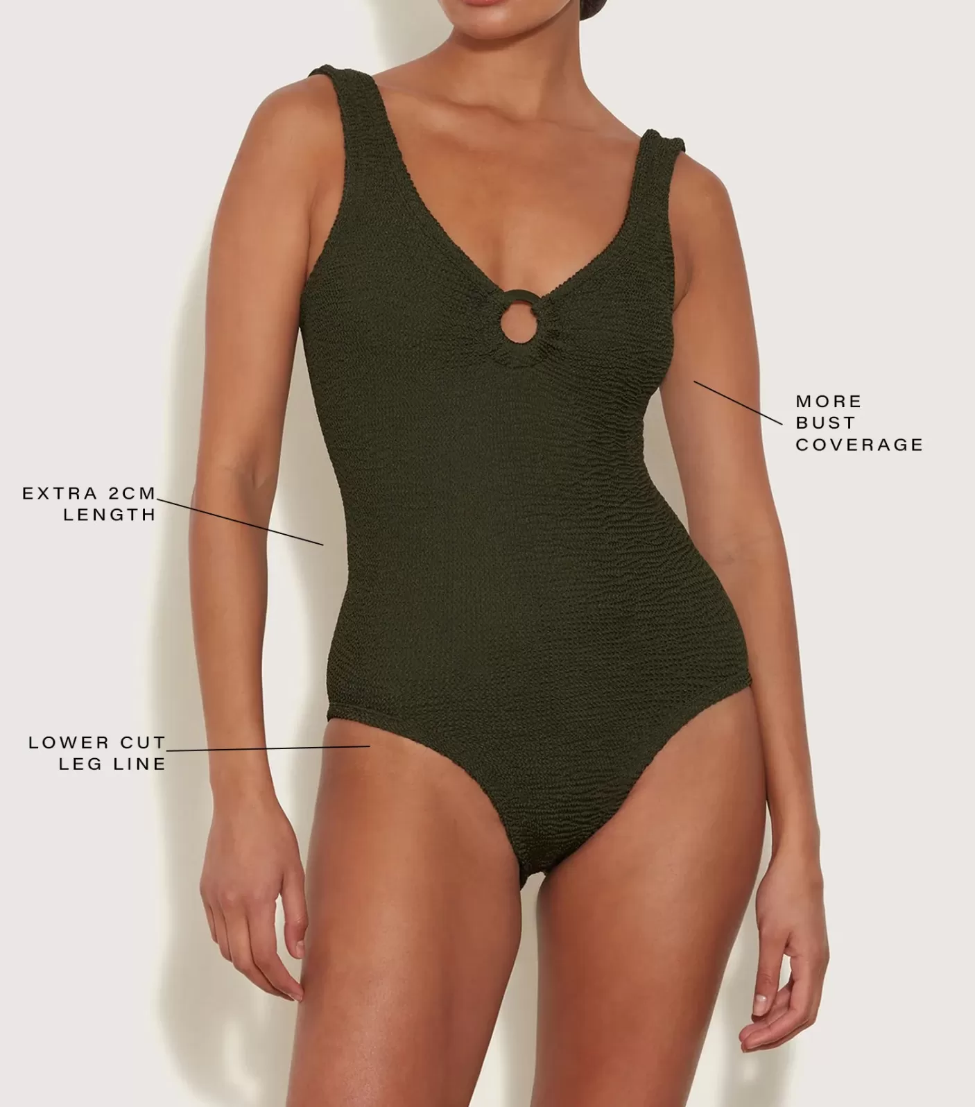 Hunza G V Neck-Coverage Celine Swim With Tonal Hoops - Metallic Khaki