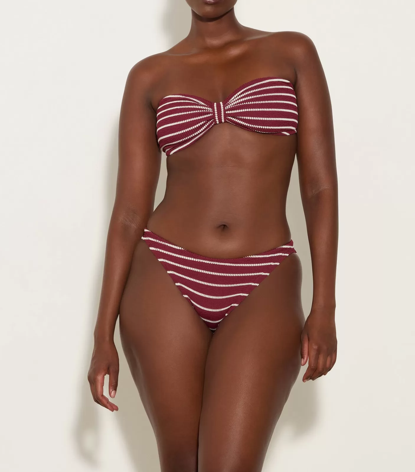 Hunza G Bikini Sets | Bandeau-Jean Bikini - Wine/White Stripe